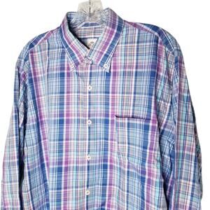 Peter Millar Shirt Mens Large Blue Purple Plaid Long Sleeve Button Up Preppy